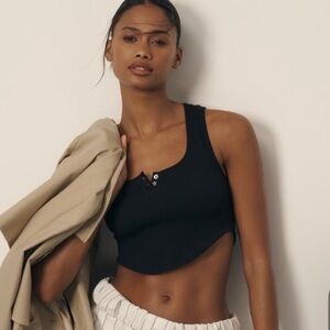 Anthropologie Seamless Henley Crop Top Tank Black Small/Medium